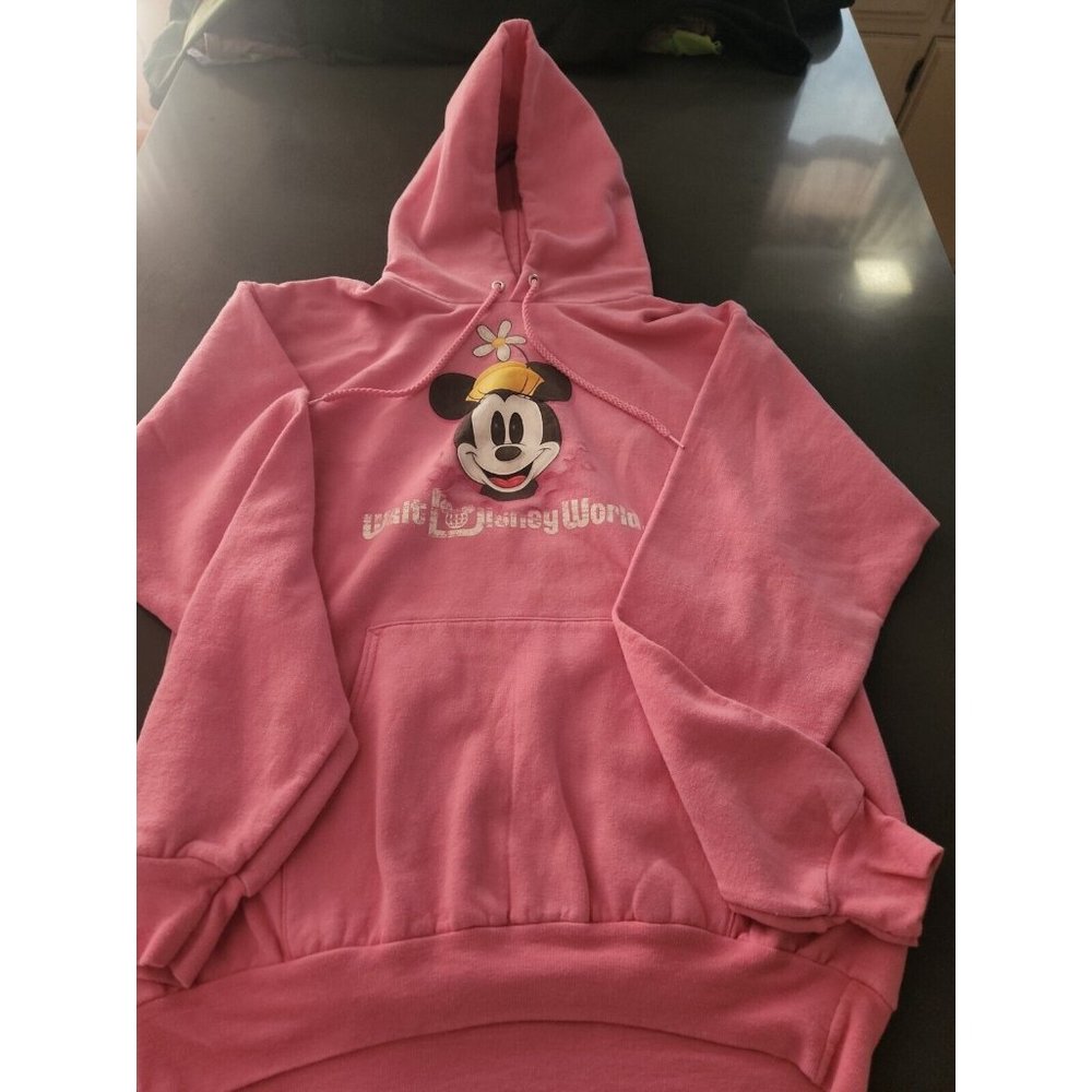 Disneyland Resort Minnie Mouse Logo Pink Pullover Fleece Hoodie Womens Medium